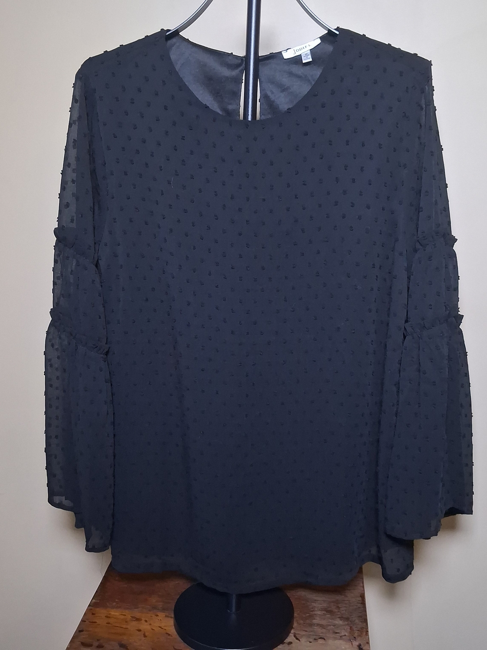 Jodifl Women’s Swiss Dot Textured Black Top; Size M